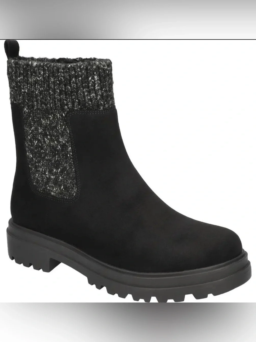 Bella Vita Black Ankle Boot with Charcoal Knit Cuff Size 6